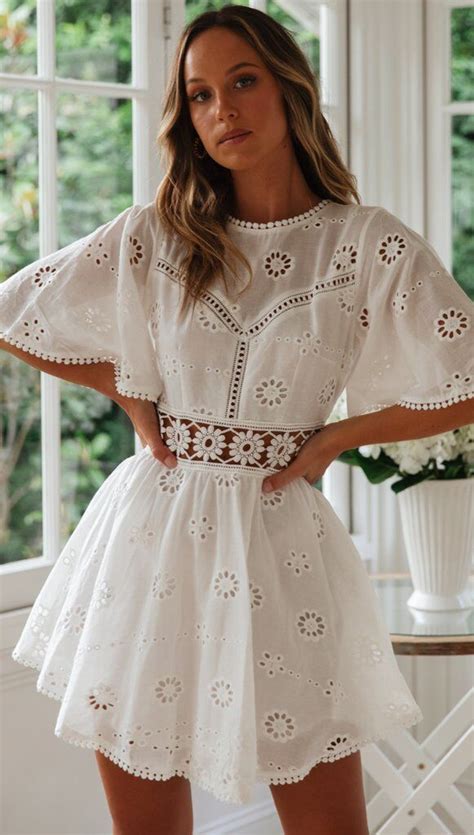 White Crochet Waist Flare Dress Flare Dress Summer Dresses Short