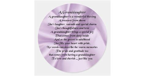 Lilac Granddaughter Poem Classic Round Sticker Zazzle