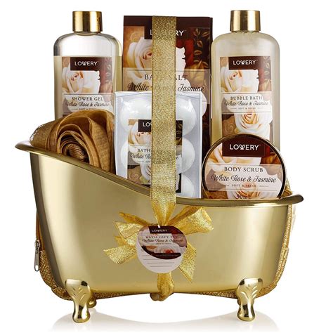 spa t basket luxury 13 piece bath and body set for men and women white rose and jasmine fragrance