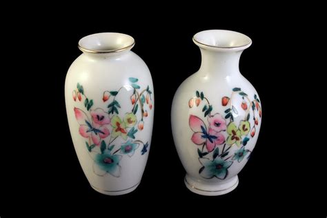 Miniature Vases Small Vase Porcelain Floral Design Set Of 2 Gold