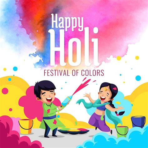 Premium Vector Happy Holi Illustration Children Playing With Colors