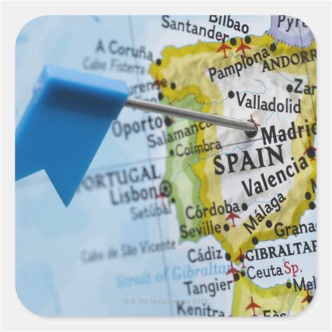 Map Pin Placed In Madrid Spain On Map Close Up Square Sticker Zazzle