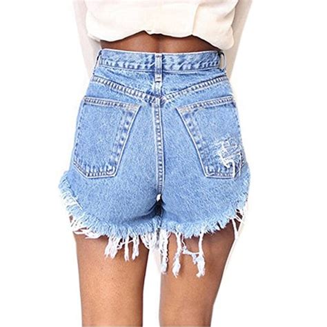 qissy® femme sexy short déchiré troué en jean denim taille haute pour l Été jeans trou courtes