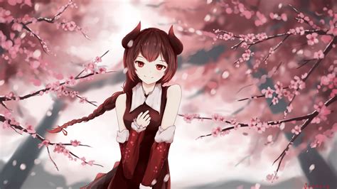 Download Wallpaper 2560x1440 Girl Smile Glance Sakura Anime Art
