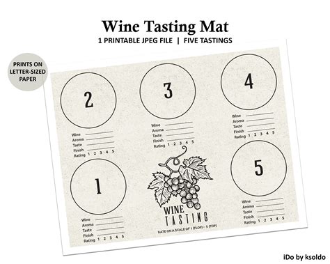 wine tasting mat for flight of 5 wine tasting party wine tasting wine rating wine score cards