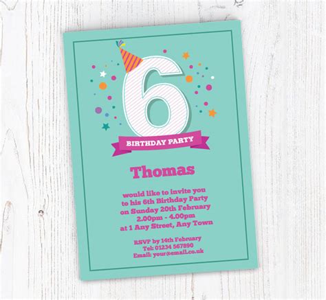 6th Birthday Party Hat Invitations Personalise Online Plus Free