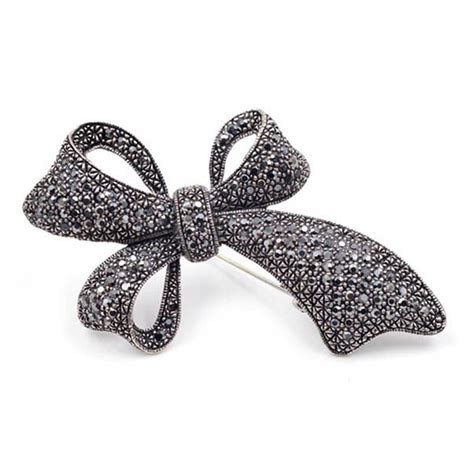 fashion rhinestone black bow brooches for women large cute vintage brooch pin winter coat