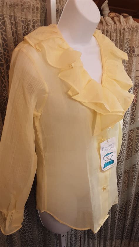 vintage 70 s deadstock sheer yellow ruffle collar blouse by springmaid shop thrilling