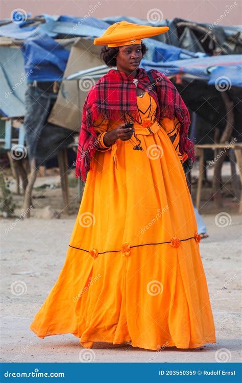 Opuwo Namibia Jul 06 2019 Herero Woman In Traditional Clothes In