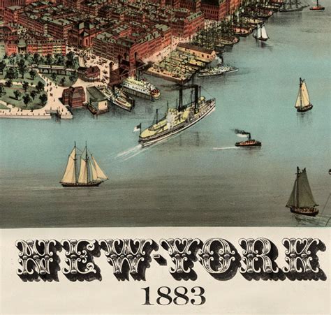 Old Panoramic New York 1876 Birdseye View Vintage Map Vintage Maps