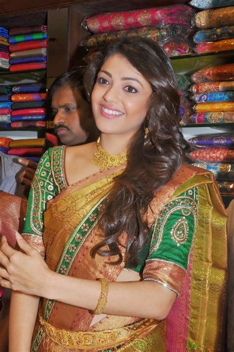 Actress Kajal Agarwal In Silk Saree Launches Chennai Shopping Mall