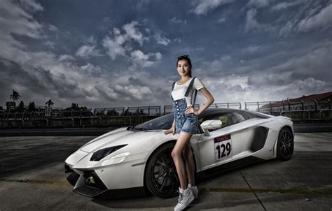 Wallpaper Pose Model Lamborghini Supercar Asian