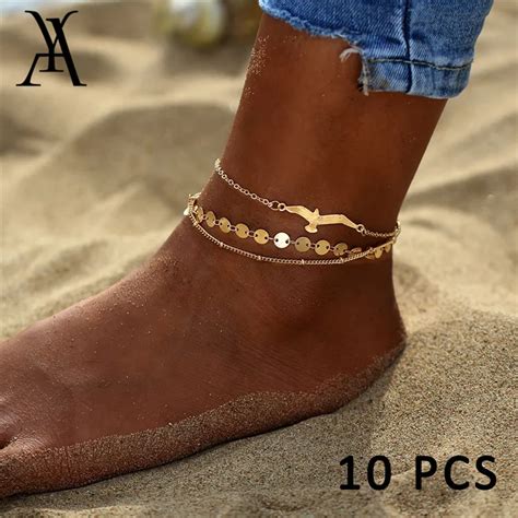 Fashion Gold Color Seagull Sequins Anklets Bohemian Multiple Layers Leg Bracelets For Women