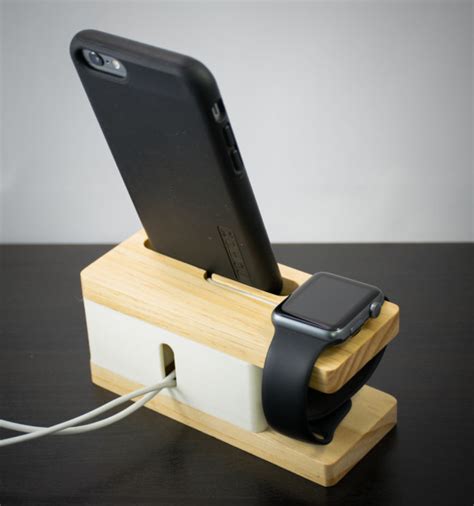 Apple Watch & iPhone Stand 3D Print with Wood by TinkerMake