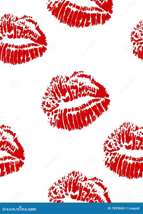 Seamless Pattern Of Red Lipstick Kiss Stamp Stock Illustration