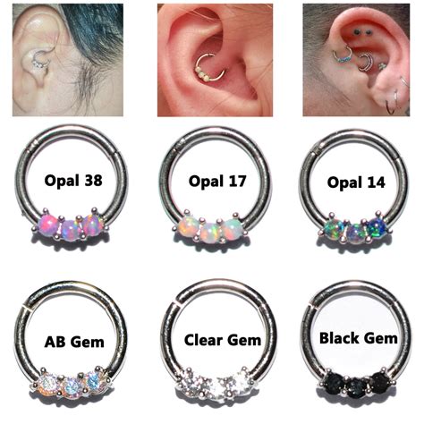 6Pcs Chirurgisch Staal Opal Zirkoon Segment Hoop Ring Opaal Septum
