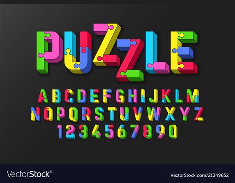 Puzzle 3d Font Jigsaw Puzzle Alphabet And Numbers Vector Image