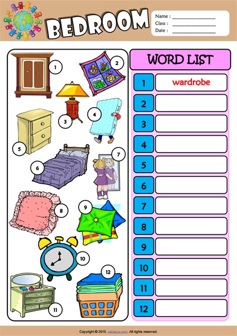Bedroom Esl Vocabulary Write The Words Worksheet For Kids