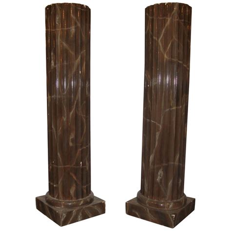 Pair Of Faux Brown Marble Fluted Column Style Pedestals At 1stdibs
