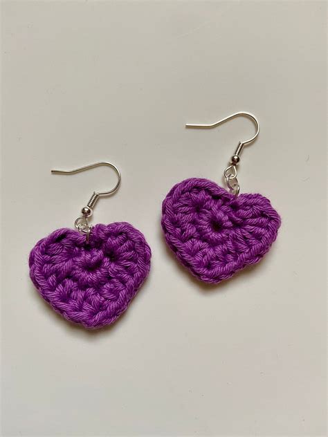 Cherish Earrings Love Heart Crochet Earrings Etsy Uk