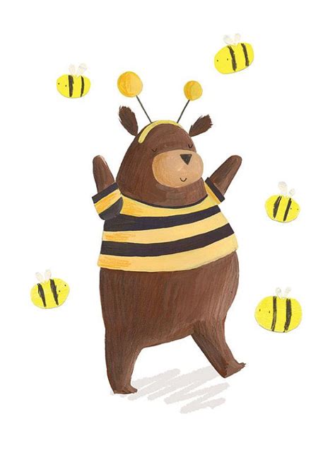 Sale Bear And The Bees Art Print For Childrens Nursery Bedroom Wall