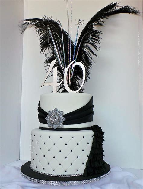 Black White And Silver Elegant 40th Birthday Cake Cake