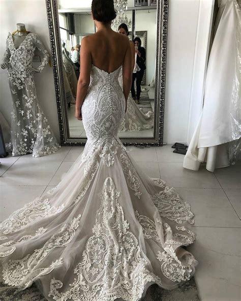 This type of dress could be long or short. Sweetheart Full Lace Mermaid Wedding Dress 2020 Sexy ...