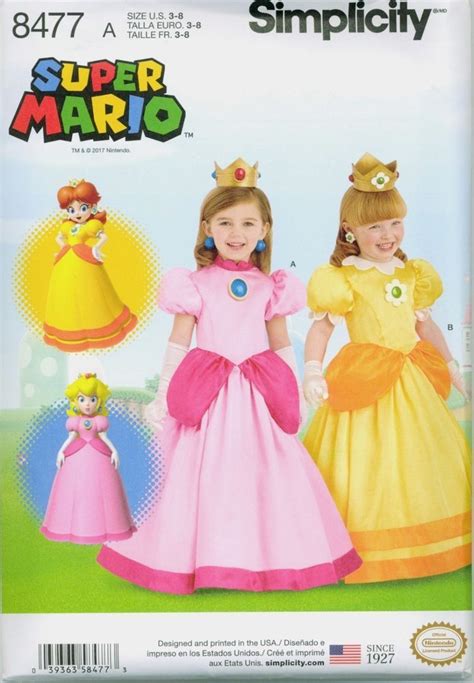 Simplicity 8477 Super Mario Princess Peach Daisy Costume Sewing Pattern Uncut Princess Peach