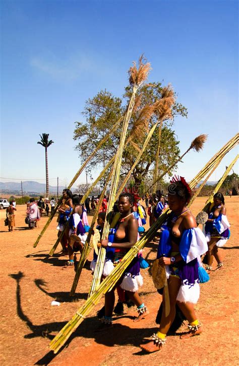 Women In Traditional Costumes Marching At Umhlanga Aka Reed Dance 01 09 2013 Lobamba Swaziland