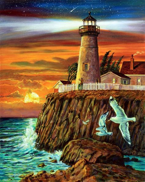 Lighthouse Sunset By John Lautermilch