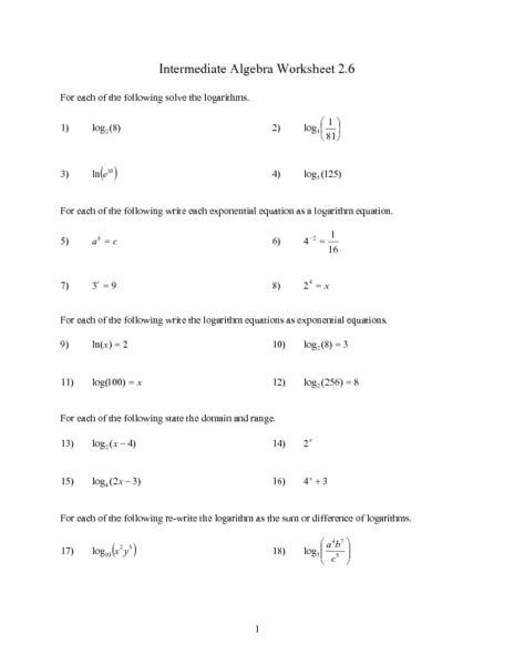 Customize the worksheets using the generator below. Intermediate Algebra Worksheet 2.6 Worksheet for 5th - 7th ...