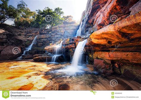 Waterfall And Mountain Landscape Stock Photo Image Of Background