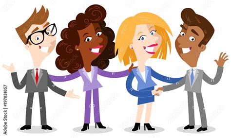 Vector Illustration Of Friendly Cartoon Business People Smiling And