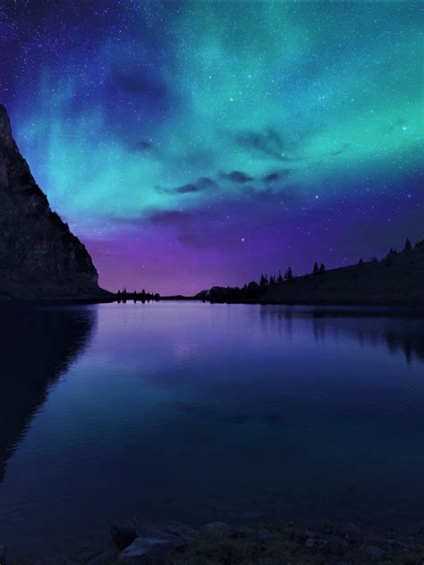 1536x2048 Aurora Borealis Northern Lights Over Mountain Lake 1536x2048