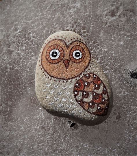 Pebble Art Pocket Stone Owl Owl On The Rock Owl Drawing Owl On The