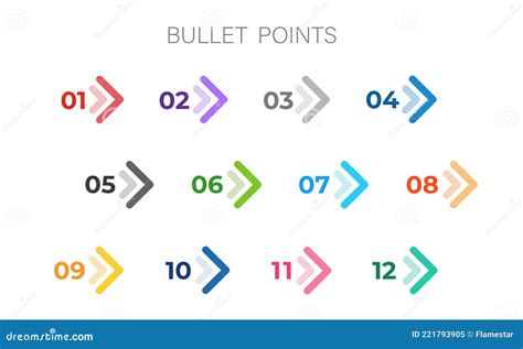 Colourful Arrows Set Isolated Direction Number Bullet Points From One