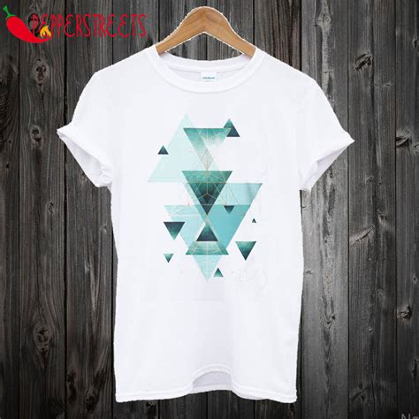 Geometric Triangle Compilation In Teal T Shirt