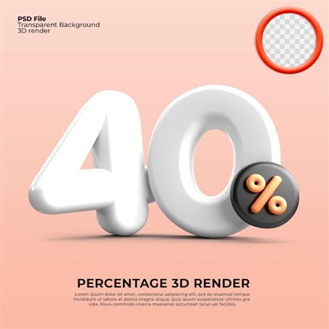 Premium Psd 3d Render 40 Percentage Icon Number Discount White Color