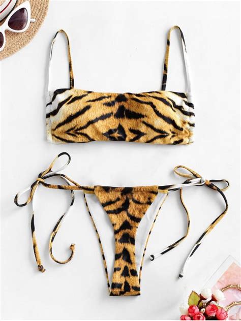 Off Popular Zaful Tiger Print Padded String Bikini