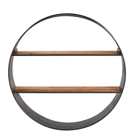 The monochromatic black finish promotes a modern and minimalist vibe. Round Black Metal and Fir Wall Shelf | Etagere murale ...