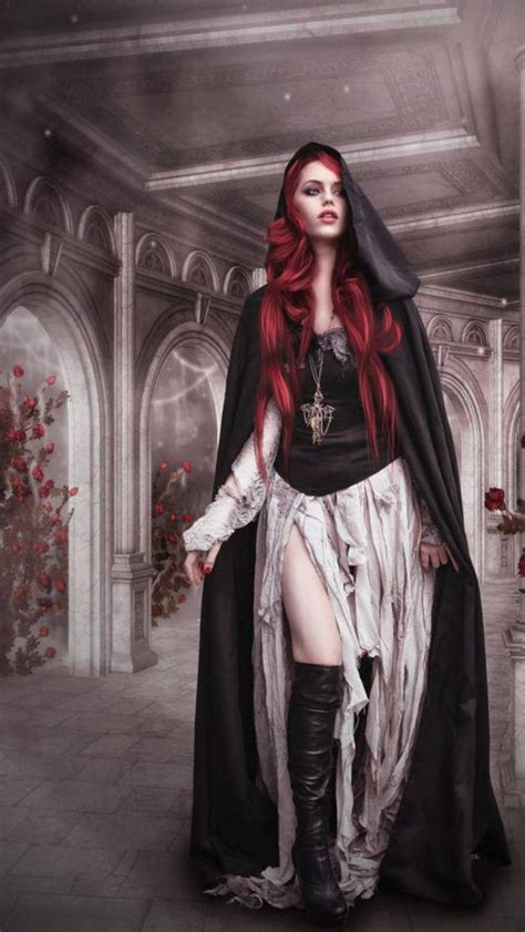 F Sorcerer Cloak Urban Love Her Red Hair Dark Beauty Gothic Fantasy Art Goth Beauty