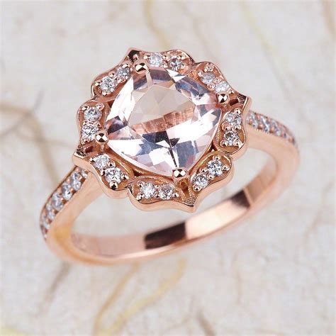 Vintage Floral Morganite Diamond Engagement Ring In 14k Solid