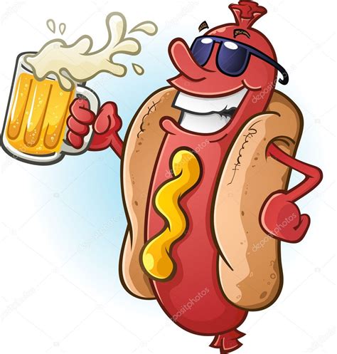 Hot Dog Cartoon Wearing Sunglasses And Drinking Beer
