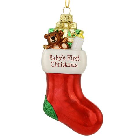 Personalized Babys First Christmas Red Stocking Glass