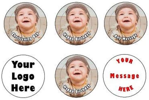 30 X Pre Cut Personalised Photo Your Logo Cupcake Toppers Edible