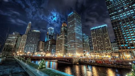 시카고 강 다리 고층 빌딩 Hdr Hd 배경 화면 Wallpaperbetter