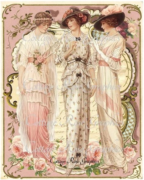 3 Vintage Victorianedwardian Fashion Ladies Roses Large Digital