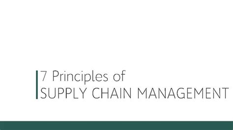 Seven Principles Of Supply Chain Management