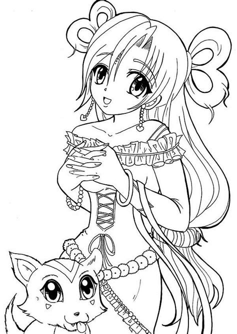 Anime Princess And Her Cat Coloring Page Coloring Sky
