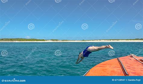 Dive In Woman Dives Into Caribbean Sea Stock Image Image Of British